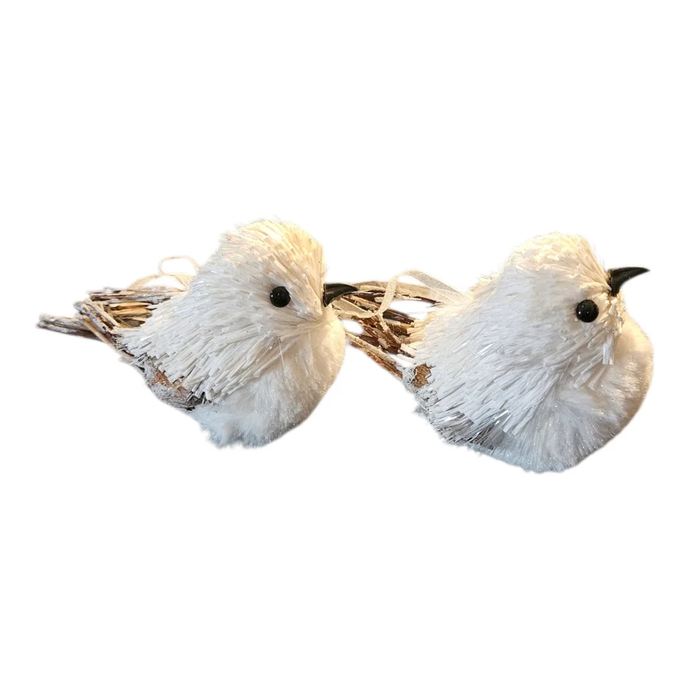 Lot Of 2 Rustic White Sisal Twig Bird Ornaments - Picture 3 of 5